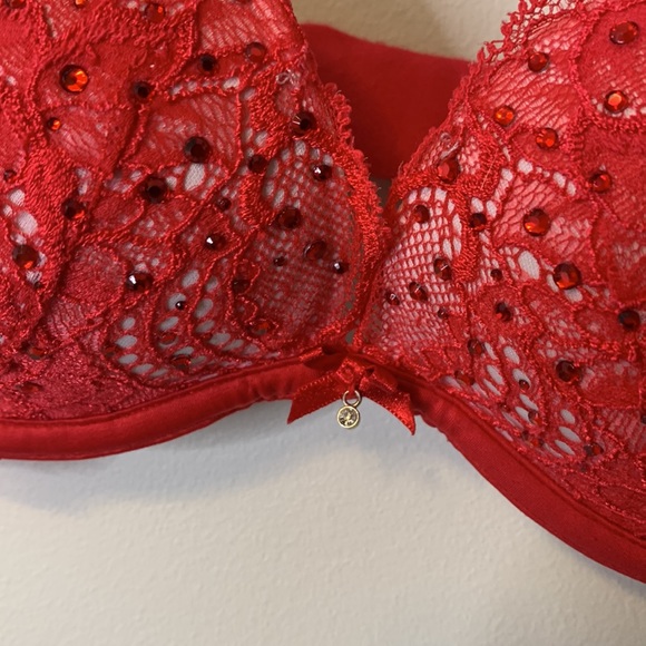 Victoria's Secret Plunge Bra Lace and Rhinestones Red Size 32B - Picture 3 of 5
